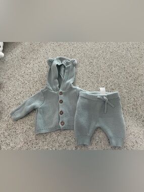 Carter's Light Sage Knit Hooded Cardigan and Pants Set